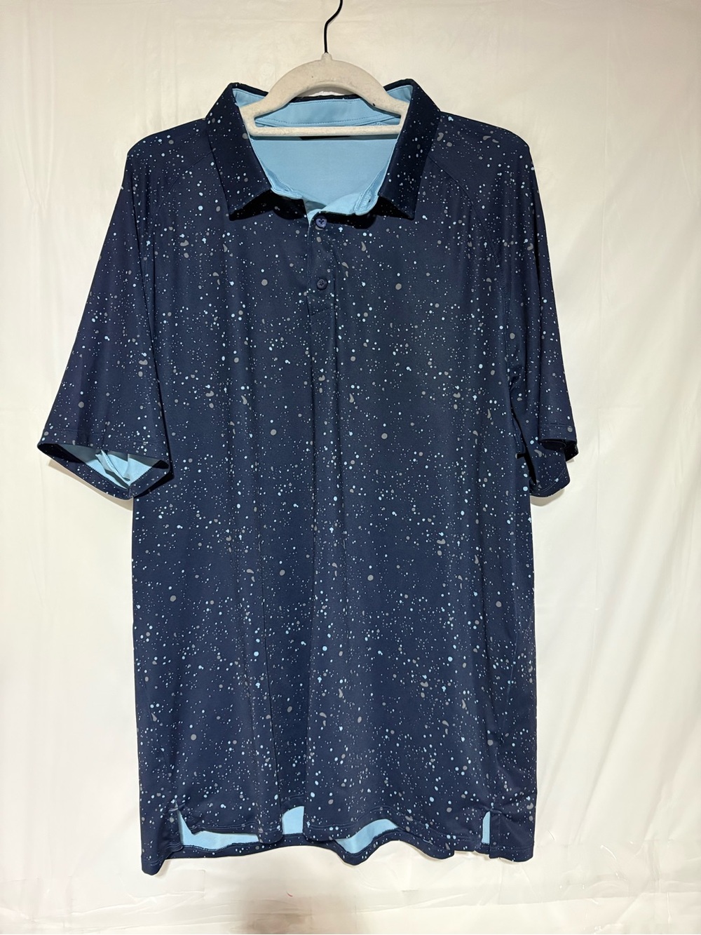 UNRL XL Athletic Polo in Navy with Light Blue Trim